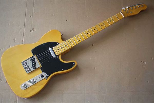 

factory custom light yellow electric guitar with vintage tuners,maple fretboard,black pickguard,round jack,can be customized