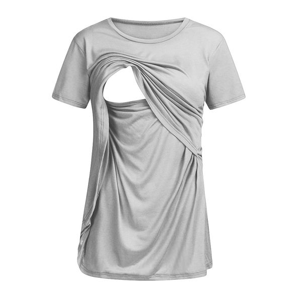 

summer women pregnant clothes short sleeve tshirt layered solid nursing breastfeeding t shirt maternity clothing tees, White