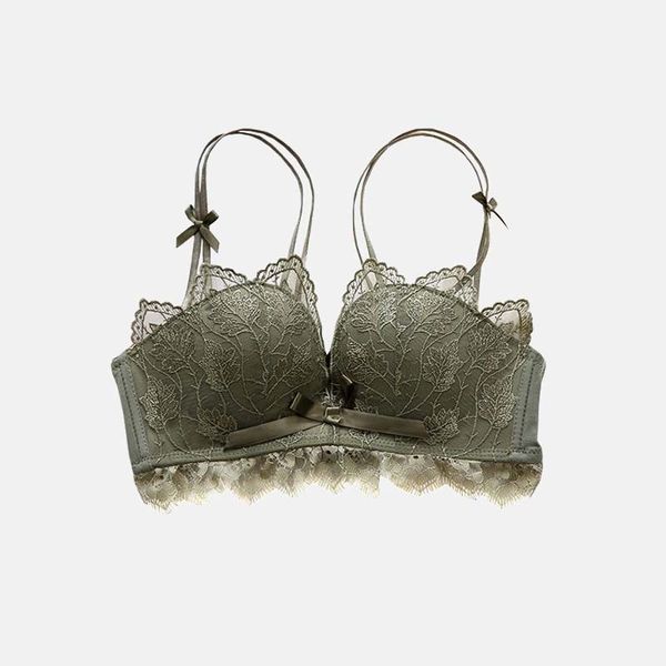 

new underwear wireless fashion lace flower embroidery bra bra backless push-up bow ladies comfortable adjustable, Red;black