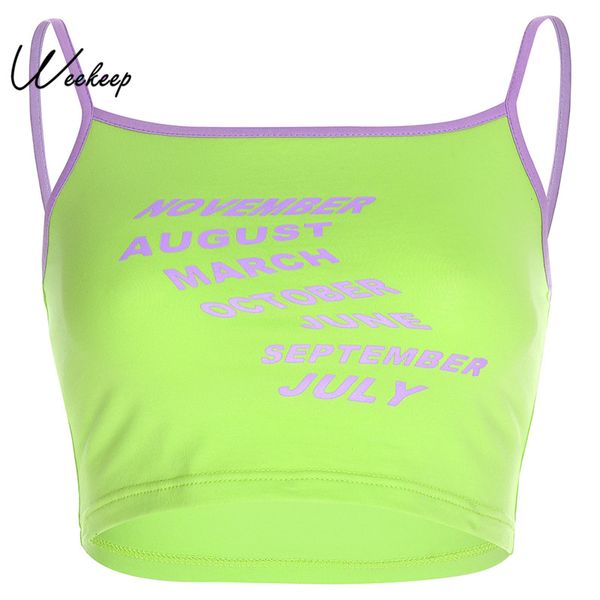 

weekeep letter print cropped camis women bodycon patchwork backless streetwear crop women, White