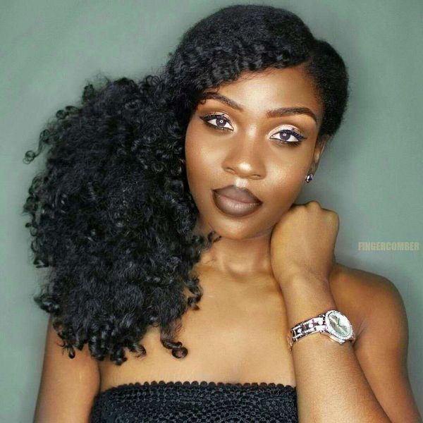 

3c 4a virgin hair ponytails brazilian curly ponytail hairpiece afro curly pony tail human hair ponytail extension hair tail 1b 140g clip on, Black