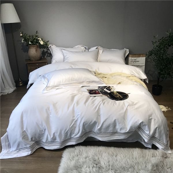 800tc Egyptain Cotton Luxury Hotel Bedding Set White Gray Queen