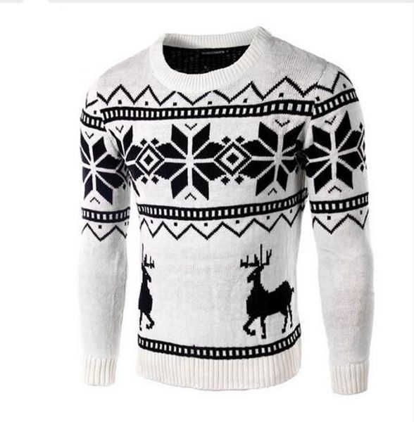 

свитера мужской 2017 мужчины o-образным вырезом с длинным рукавом хлопок мода рождественский свитер с олень узор брендовая одежда тонкий пул, White;black