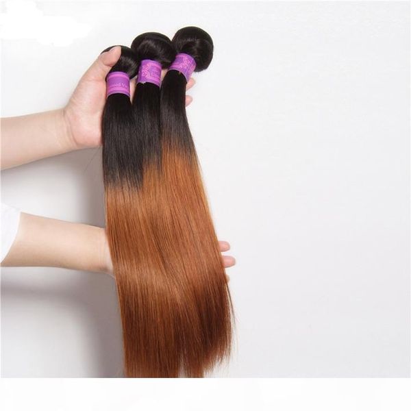 

dark roots 1b 30 blonde ombre плетение связки малазийский девы волос silky straight цветное two tone medium auburn ombre human extentions во, Black