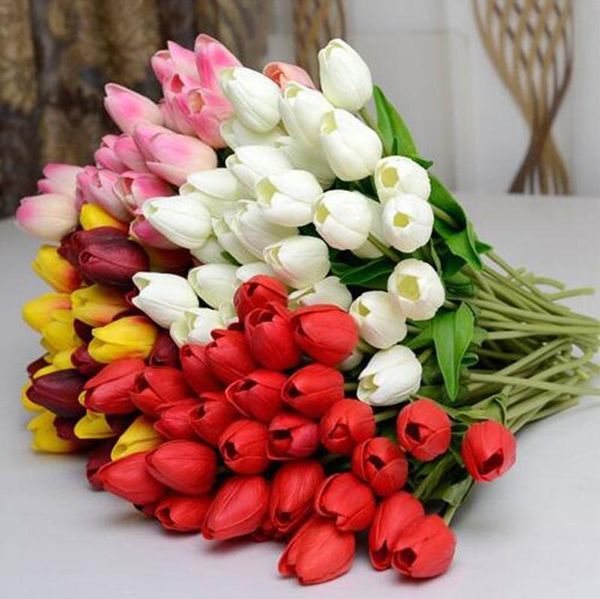 

eco-friendly 23 colors pu tulip bride bouquet home party wedding decorative artificial flowers 20pcs lot