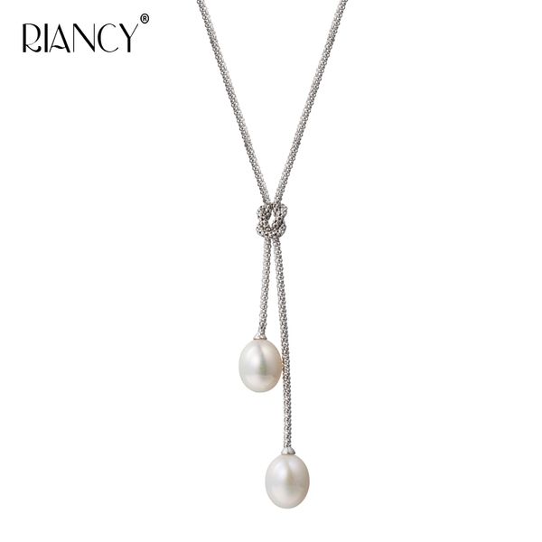 

fashion natural freshwater pearl pendant for women 925 sterling silver double pearl pendant necklace chain bridal gift