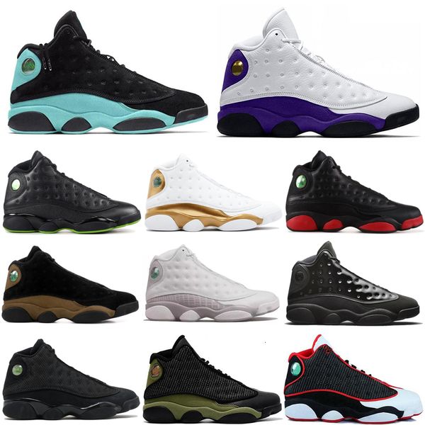 

13s men basketball shoes island green lucky green rivals cap and gown atmosphere grey black cat mens trainers sports sneakers 7-13