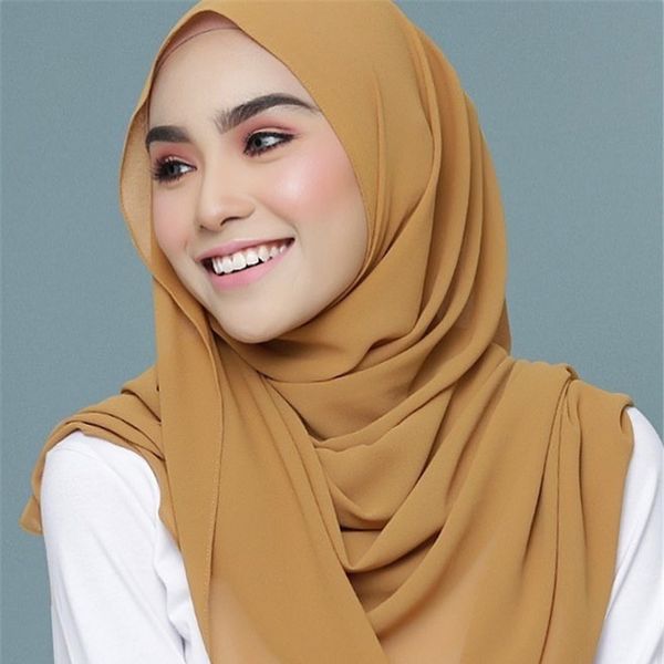 

70*170cm chiffon hijab wrap scarf solid color women muslim double loop instant turban islamic shawls abaya turkish headscarf, Red