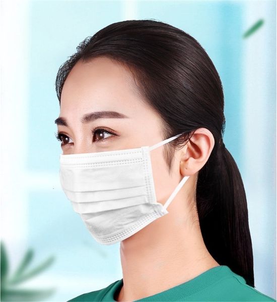 

lot black/white/pink face masks quality assuran7339044 anti droplets dustproof non woven 3 layer elastic face mask white ear rope pr