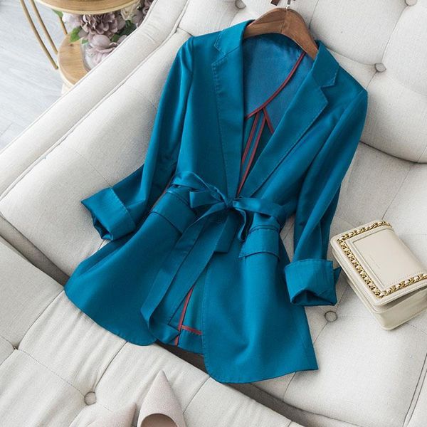 

women's suits & blazers women 2021 spring autumn elegant satin single button blazer coat female casual solid chic lady office suit oute, White;black