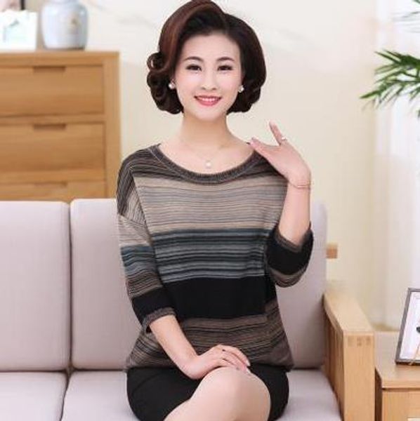 

vintage 2020 feminino blusa tricot spring middle-aged women's knitting sweater female long sleeve plus size pullover coats s435, White;black