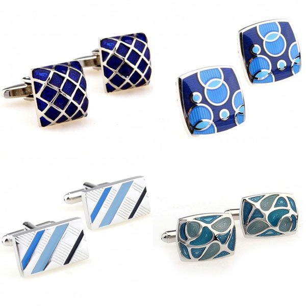 

blue color enamel cufflink cuff link new sleeve accessory buckle, Silver