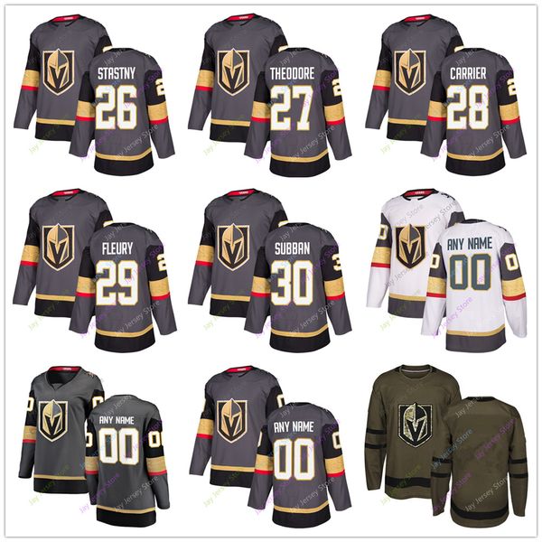 

Paul Stastny Shea Theodore William Carrier Marc-Andre Fleury Jersey 2019 Vegas Golden Knights Home Away New Third Women Youth Salute to Serv