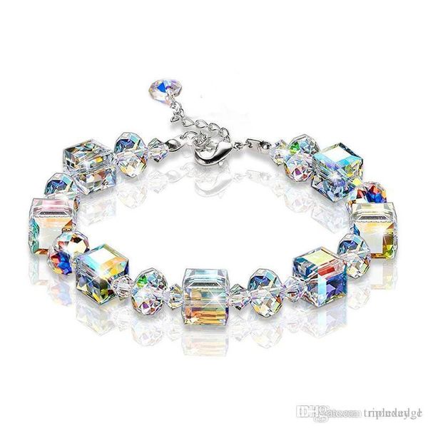 

2019 summer geometric square crystal charm bracelets for women fashion adjustable engagement party jewelry pulseras mujer, Golden;silver