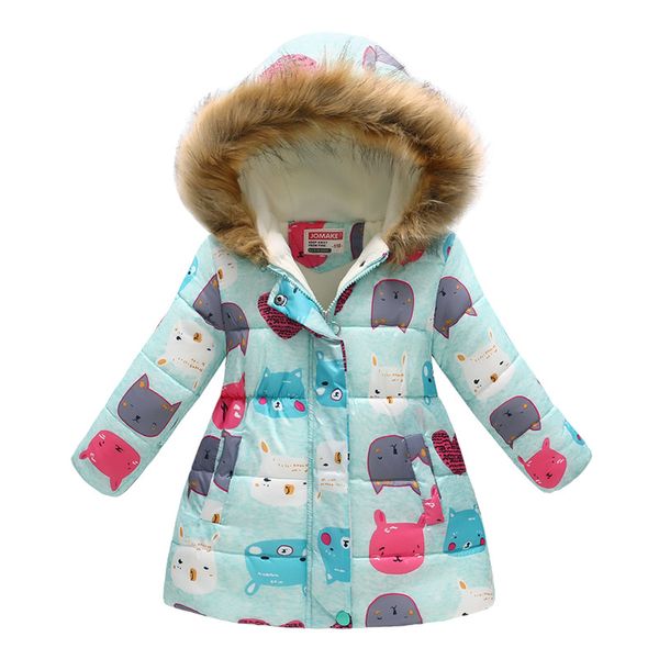 

new 2018 fashion children winter jacket girl winter coat kids warm thick fur collar hooded long down coats for teenage 4y-10y, Blue;gray