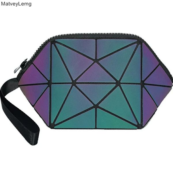 

fashion women's cosmetic bag lipstick makeup brush cosmetic storage bag luminous color geometric pattern shell