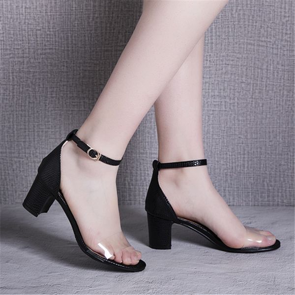 

2020 summer black open toe woman sandals block high heels pumps wedding party shoes leisure women gladiator sandals