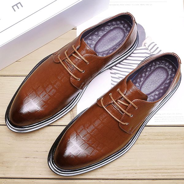

men's autumn new business dress shoes pointed toe shoes men lace-up formal casual leather mens zapatos de hombre, Black
