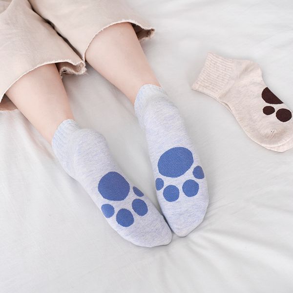 

size 35-42 kawaii women socks fashion ankle funny cat footprints socks cotton breathable yoga sports running, Black