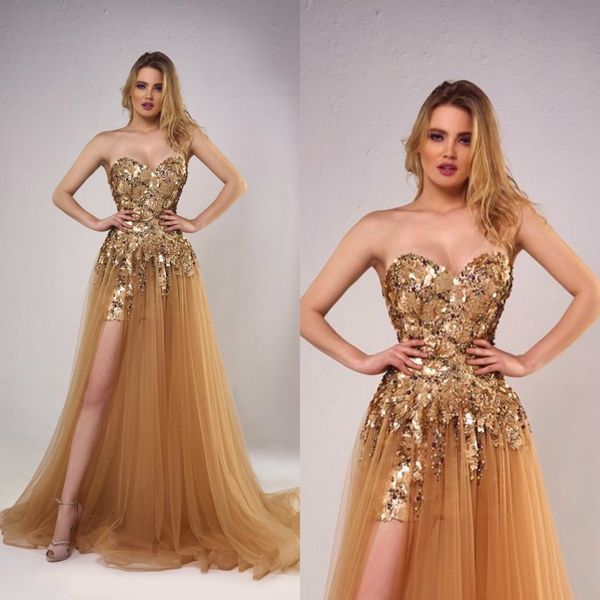 

2022 gold prom dresses sweetheart thigh high slits sequined evening dress custom made cocktail party gowns women formal wear, Black