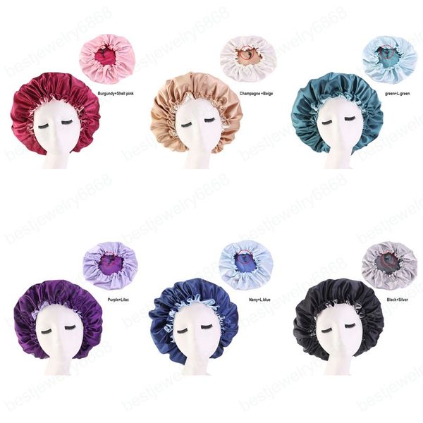 

new reversible satin bonnet double layer adjustable size sleep night cap head cover bonnet hat for for curly springy hair black, Blue;gray