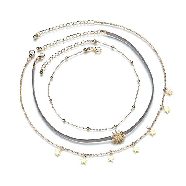

jewelry fashion star moon multi-layer necklace three layers of collarbone chain women, Silver