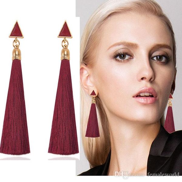 

4 colors fashion bohemian vintage fringe earring hollow out triangle dangle drop long tassel earrings jewelry for women girl gift h721f, Golden;silver