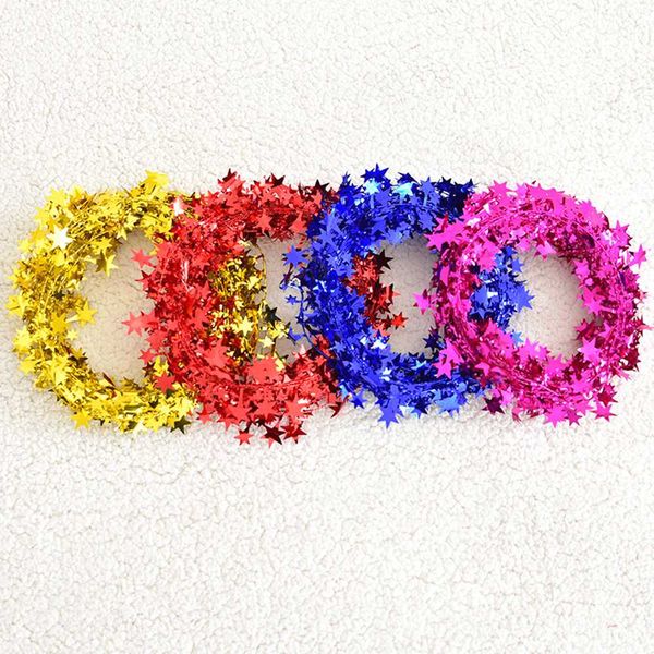

7.5m gold silver stars wire garland tinsel star rattan colorful xma tree decoration for wedding birthday christmas party ribbons