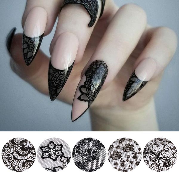 

1 roll black chic lace nail foils flower series nail stickers diy transfer decals sticker art papers tips decoration