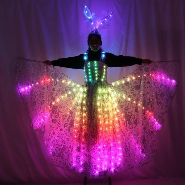 

New Ful Color Pixel LED Skirt Dreamy luminous Wedding Dress LED Color wings pettiskirt for stage performances