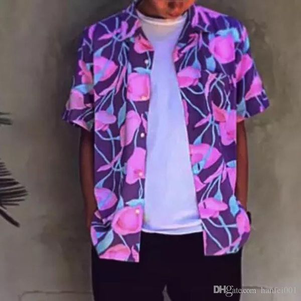 

18ss box logo lily rayon short sleeve shirt hawaiian flower shirt summer beach t-shirt casual street holiday fashion hfymtx346, White;black