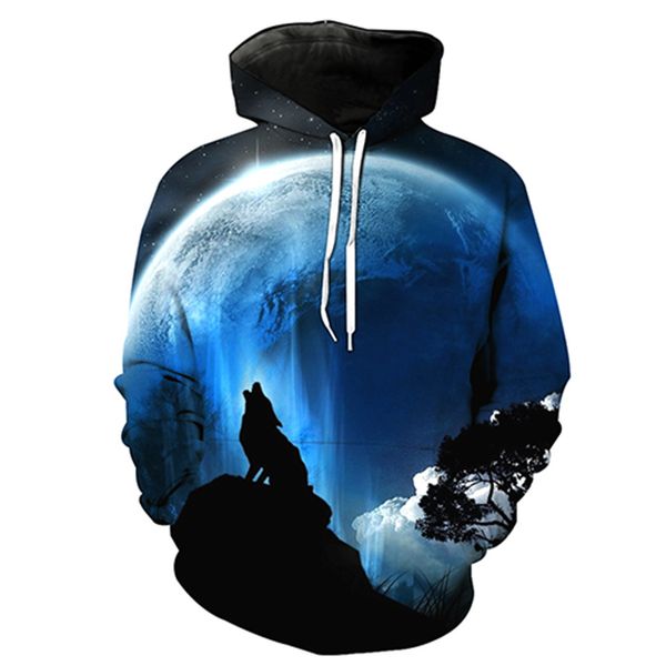 

moonlight lion printed hat pocket cover men's tide hat men's wear blouse hoodies, Black