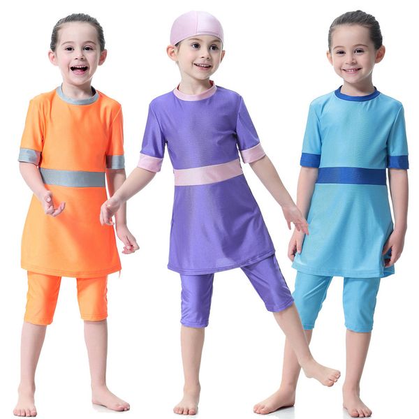 

muslim huis modest children's swimwear bikini 2018 falbala girls swimwear kids short sleeve dress biquini infantil girl swimsuit