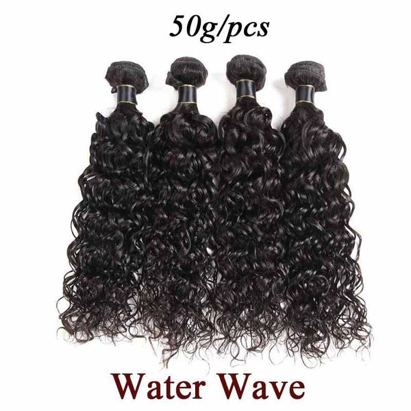 

brazilian virgin hair weaving water wave 5/6 bundles brazilian remy hair extension water wave 50g/pcs natural wave, Black