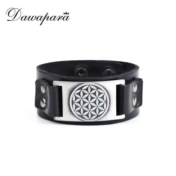 

dawapara flower of life black brown leather men women jewelry 2020, White