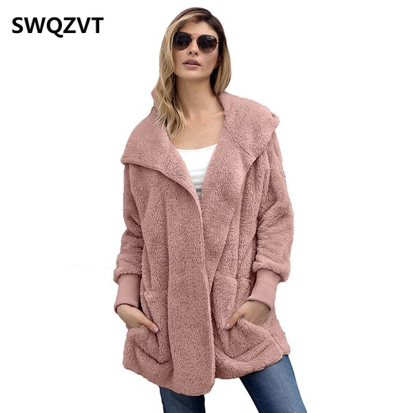 

thick warm casual women overcoat new winter plush cardigan women jacket coat 2019 wool hooded ladies female oversize coat, Black;brown
