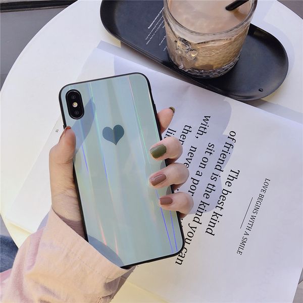 

2019 global hits glass rear for case iphone laser aurora tempered glass for iphone x case heart shape phone case