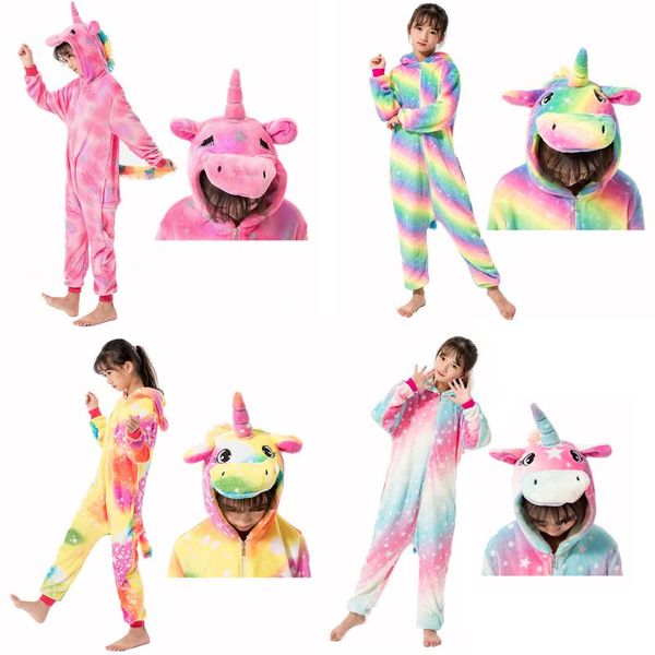 

children anim pajamas unicorn onesie kids kigurumi stitch fleece cute boy girl animal winter flannel jumpsuits sleepwear, Blue;red