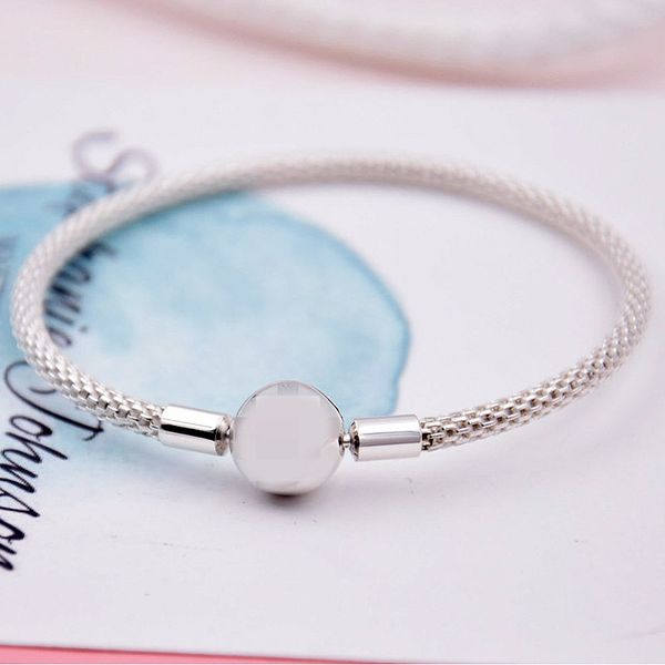 

original snake chain basic ball clasp mesh bracelet bangle fit women 925 sterling silver bangle bead charm diy europe jewelry, Black