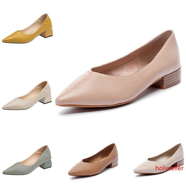 

2020 fashion women s casual leather shoes pure color mid-heeled shoes with pointed shallow mouth outdoor jogging walking shoes main8