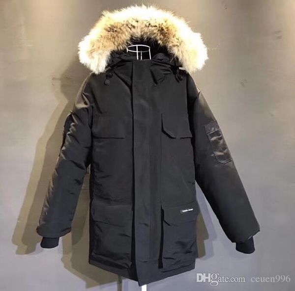 

new winter men's down jacket snow parka keep warm goose down coats luxury fur collar outdoor island expedition thick overcoat stone men, Black