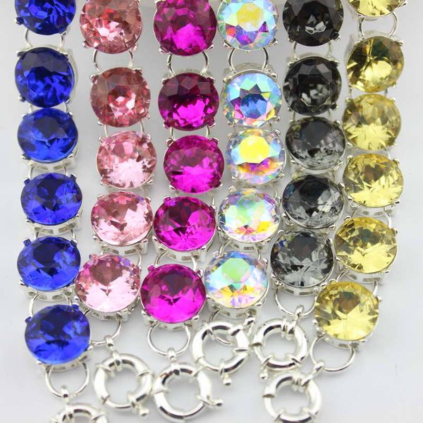 

classic silver tone 15mm roundell faceted glass crystal dot bracelet for women bright colors rhinestones statement bracelets bangles jewelry, Golden;silver
