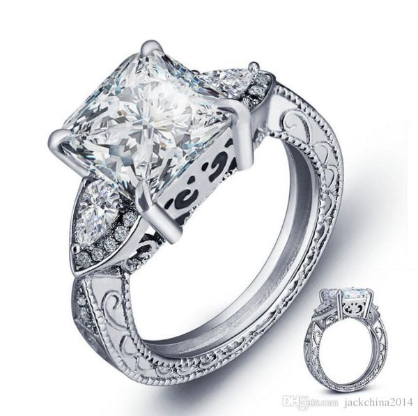 

vintage fashion jewelry 925 sterling silver&gold filled princess cut white z cz diamond party micro zirconia wedding women band ring, Slivery;golden