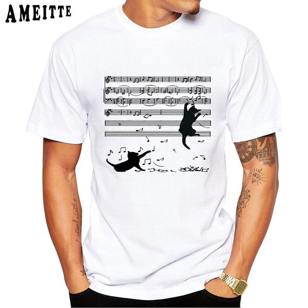 

cat love music print t-shirt summer fashion men t-shirt funny cat lovers male hipster casual vintage hip hop style boy tees, White;black