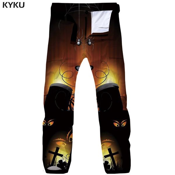 

kyku brand halloween cargo pants men pumpkin print pants tactical flame black britches straight 3d baggy casual mens trousers