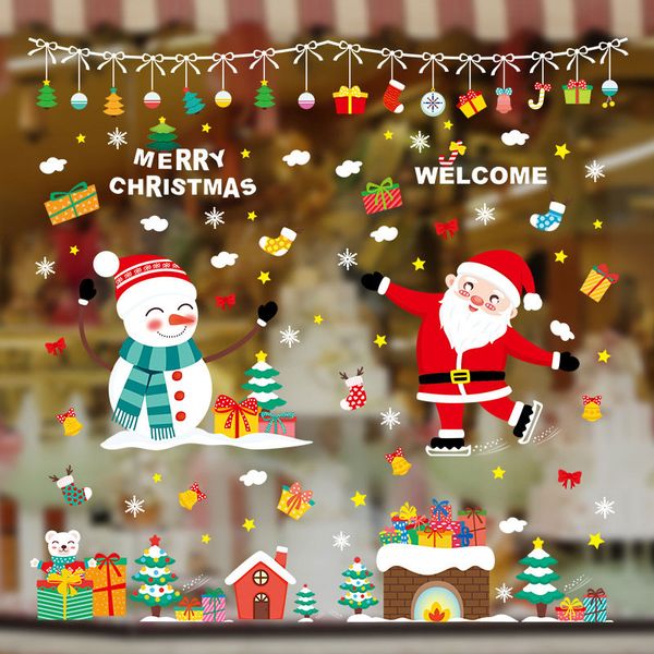 

cute merry christmas removable diy santa claus gift wall stickers shop window glass stickers for home happy new year decoration