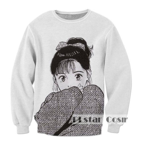 

классический аниме толстовка мода мужчины женщины с длинным рукавом верхняя одежда уличная одежда хипстер топы мультфильм 3d печати crewneck, Black