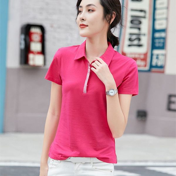 

летняя мода-дизайн 2020 для женщин polos рубашки вскользь высокого качества хлопка с коротким рукавом дамы лацкане тройники тонкие женщин ве, White