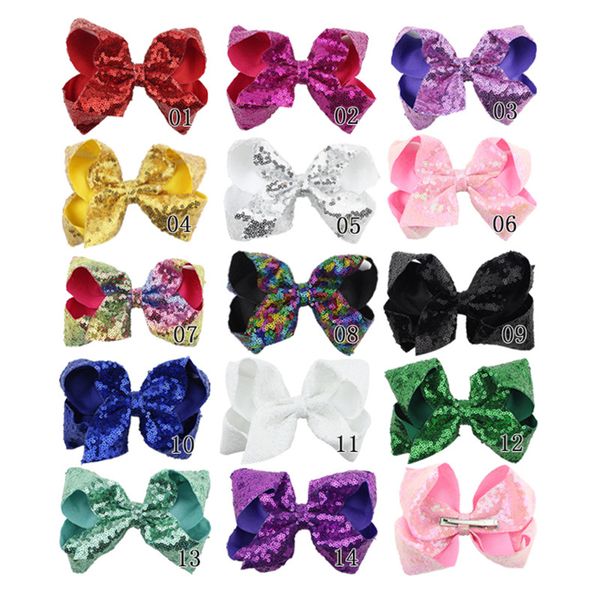 

glitter baby clips big large sequin grosgrain ribbon girl hairbow glitter hair bow clips bowknot headwear baby hair accessories, Slivery;white