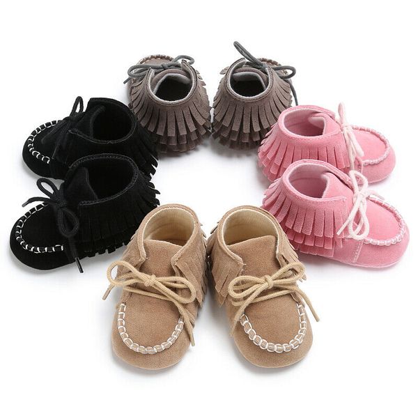 

2019 new toddler girls boys crib shoes newborn baby tassel soft sole prewalker sneakers 0-18 months, Black